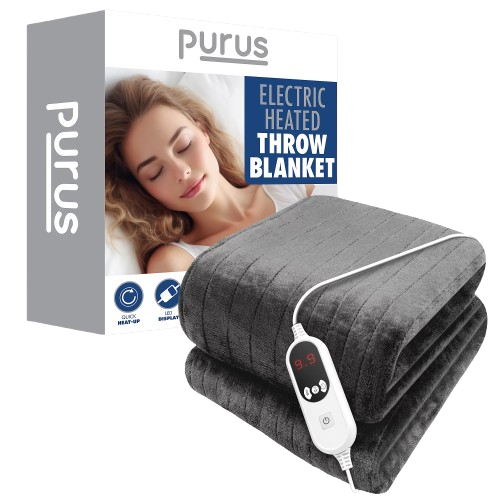 Purus Deluxe Grey Electric Throw Heated Double Over Blanket