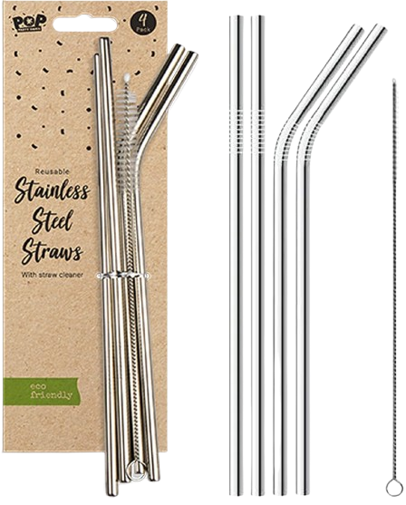 4 x Metal Stainless Steel Reusable Drinking Straws