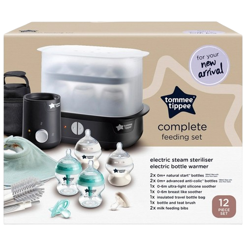 Tommee Tippee Complete Feeding Set with Electric Steam Steriliser 12 Piece Black