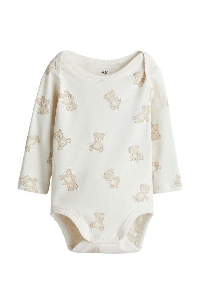 H&M Envelope-neck bodysuit - White/Teddy Bears