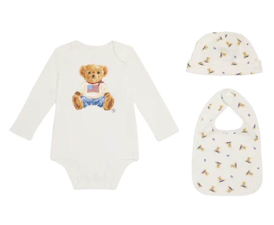 Ralph Lauren Kids Polo Bear Bodysuit, Hat and Bib (3-9 Months)