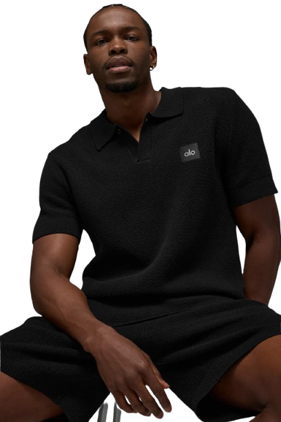 Sports Club Sweater Knit Polo-Black