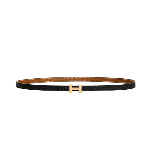 Hermès Mini 5382 Belt Buckle & Reversible Leather Strap 13 mm Yellow Gold / Noir/Gold