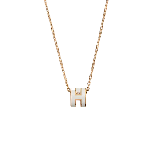 Hermès Mini Pop H Pendant Yellow Gold / Blanc