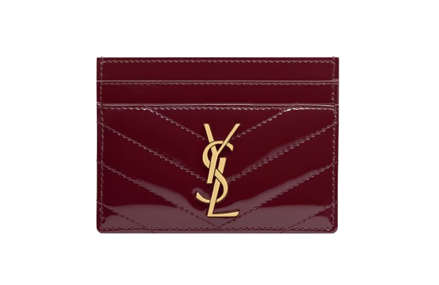 YSL CASSANDRE MATELASSÉ Card Case in Patent Leather - Dark Red Wine