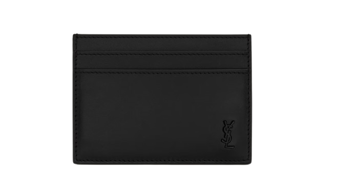 YSL TINY CASSANDRE Card Case in Matte Leather - Black