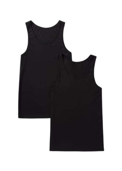 Matalan 2 Pack Black Cotton Vests