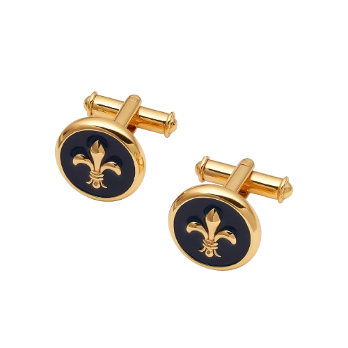 Aspinal of London Fleur De Lis Cufflinks Navy Enamel & 18ct Gold Plated