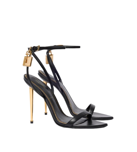 Tom Ford Shiny Leather Padlock Pointy Naked Sandal - Black