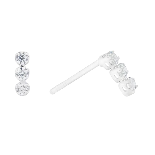 H.Samuel Sterling Silver Cubic Zirconia 3 Stone Stud Earrings
