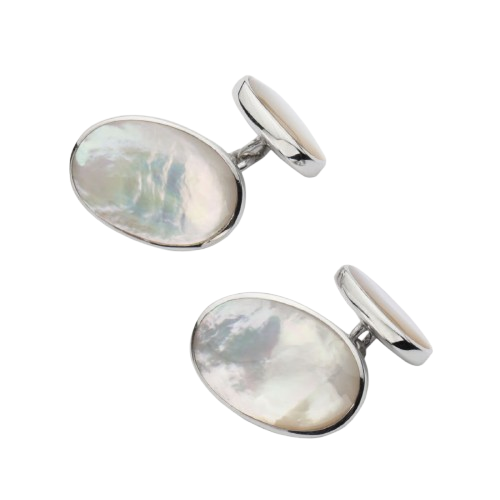Aspinal of London Oval Sterling Silver Semi Precious Cufflinks Mother of Pearl & Sterling Silver 925