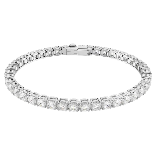 Swarovski Matrix Tennis bracelet Round cut, White, Rhodium plated