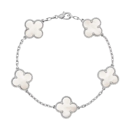 Van Cleef & Arpels Vintage Alhambra Bracelet 5 Motifs Mother of Pearl 18K White Gold - Preloved