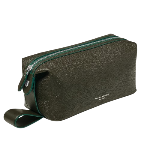 Aspinal of London Reporter Wash Bag Forest Green Pebble