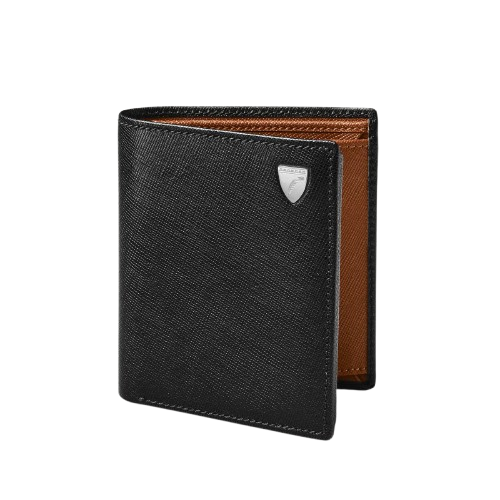Aspinal of London ID & Coin RFID Wallet Black & Tan Saffiano