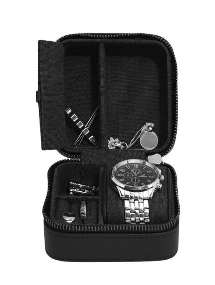 Stackers Canvas Watch & Jewellery Box - Black Fluted