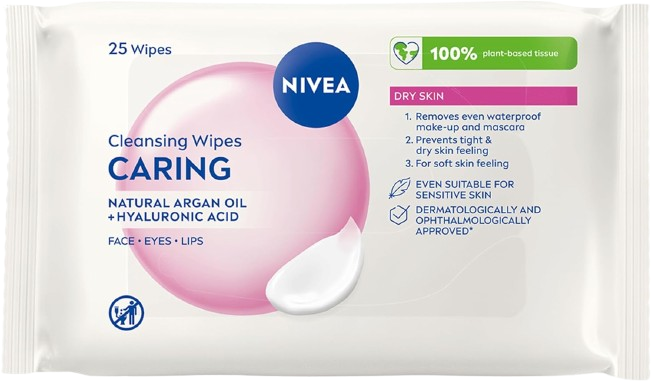 NIVEA Caring 3-in-1 Cleansing Face Wipes for Dry Skin