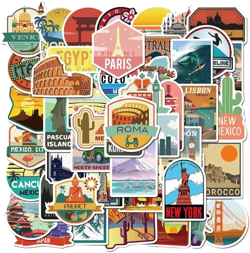 50Pcs Travel Landscape Waterproof Graffiti Stickers