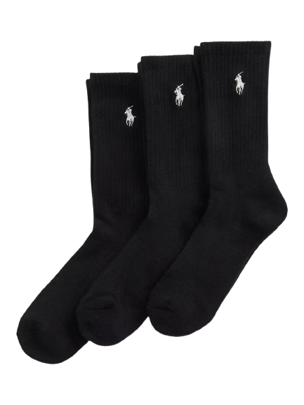 Ralph Lauren Cushioned Sport Crew Socks, Pack of 3, Black