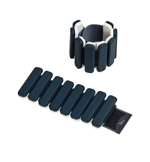 Dior Set of Two Weighted Wristbands Deep Blue Cannage Steel and Technical Fabric
