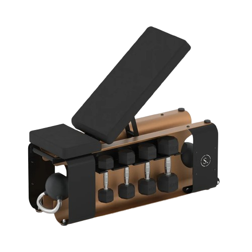 Solo Signature Storage Bench (Adjustable) with Light Weights Set/Wheels&Handle - Black/Bronze