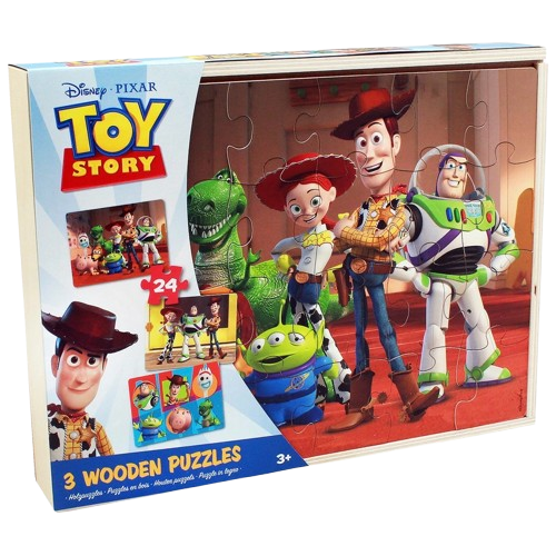 Disney Toy Story 24 Piece Wooden Puzzles 3 Pack with Storage Tray