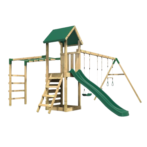 Rebo Adventure Wooden Climbing Frame with Monkey Bar, Swings & Slide