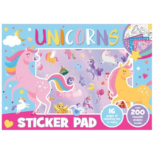Unicorn Colouring Pages Sticker Pad with 200 Reusable Stickers