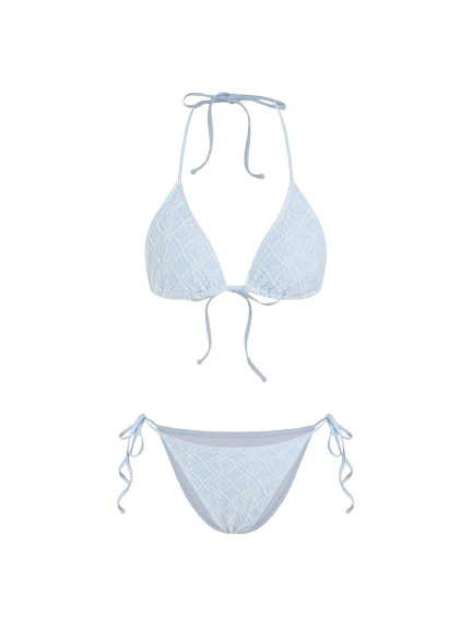 Cider Cotton-blend Geometric Floral Lace Halter Neck Triangle Bikini Set