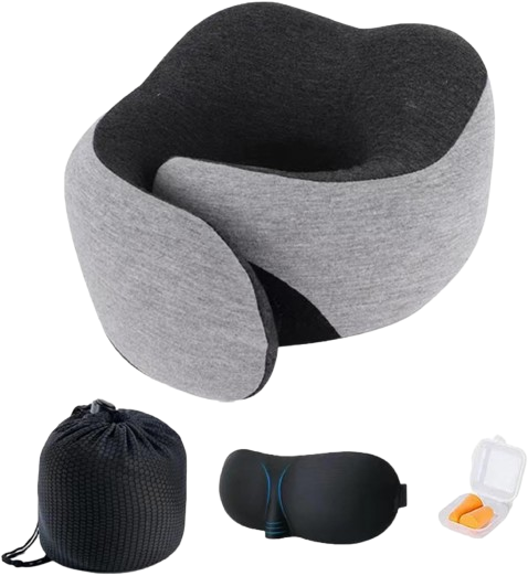 Neck Travel Pillow, Memory Foam with Eye Cover and Earplugs