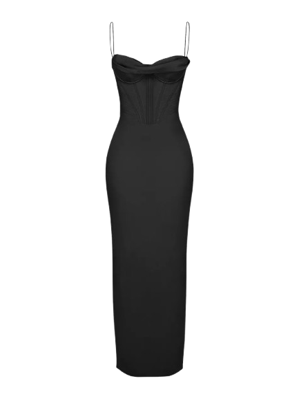 HOUSE OF CB Charmaine Corset Satin Maxi Dress - Black