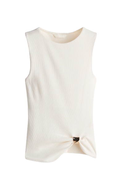 H&M Draped-detail Ribbed Top Cream
