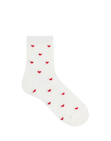 JDY heart detail ribbed socks in white