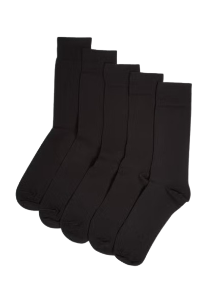 Matalan 5 Pack Black Plain Socks