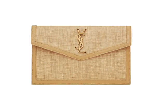 YSL Uptown Pouch in Micro Raffia