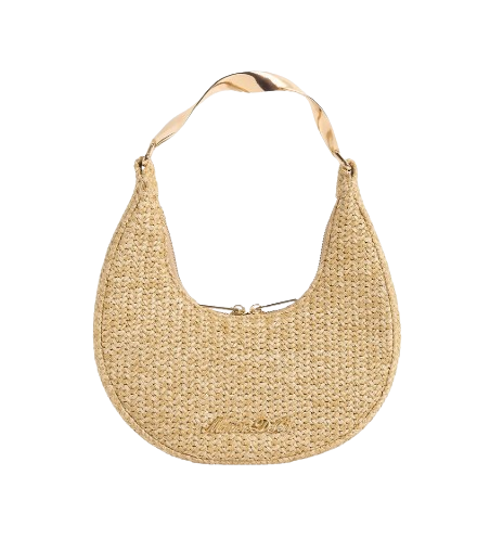 Maniere De Voir Sadie in Natural Raffia Crescent Bag