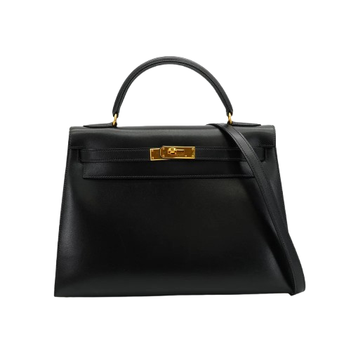 Pre-loved Hermes Kelly 32 Sellier Black Box Calf Leather Gold Hardware