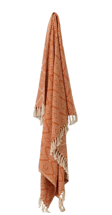 Diamond Pattern Cotton Throw - Burnt Orange
