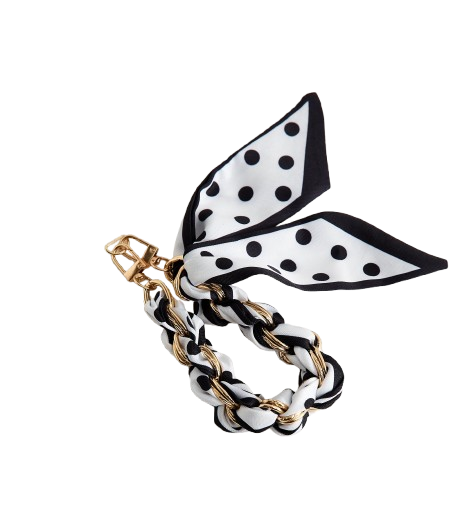 Black Polka Dot Scarf and Chain Phone Strap