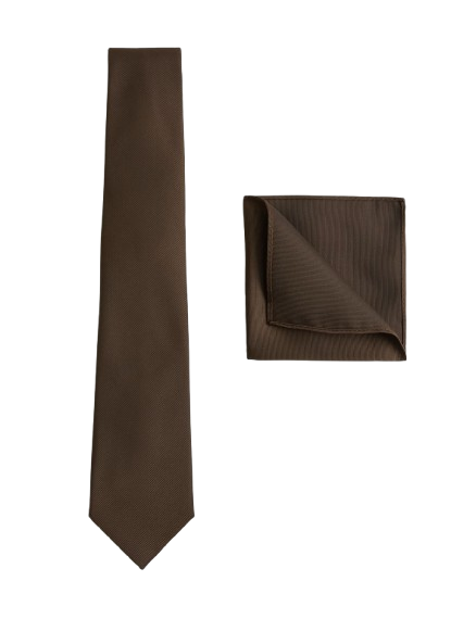 Tie & Pocket Square Set - Dark Brown