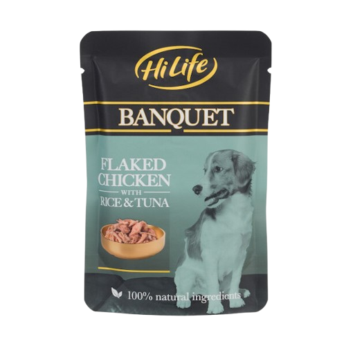 Hi-Life Banquet Flaked Chicken Rice & Tuna Dog Food 100g