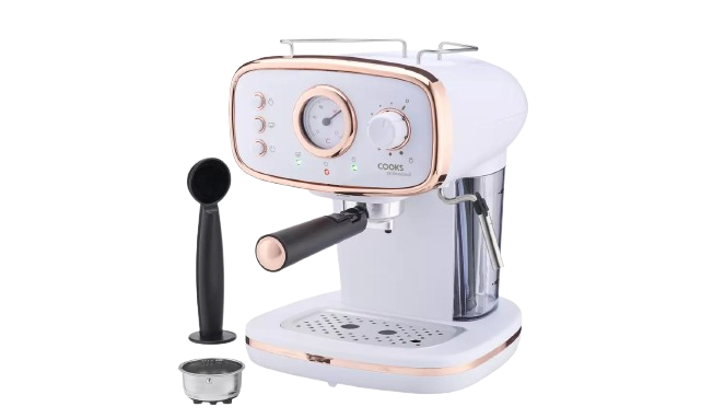 Cooks Professional Retro Espresso Machine 1.2L with Steam Wand - White/Copper