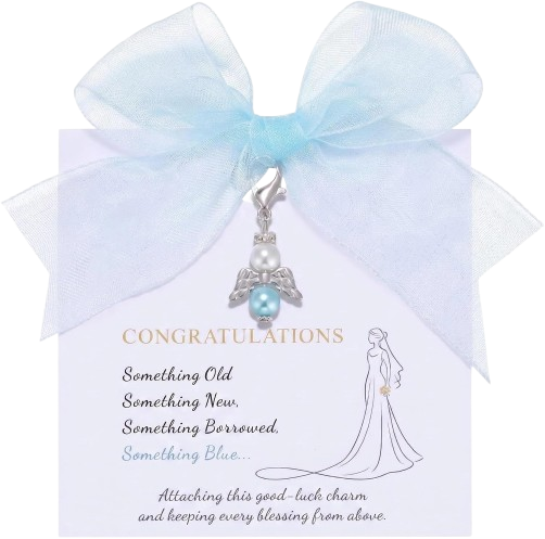 Something Blue for Bride - Angel Charm Gift with Keepsake Card & Ribbon