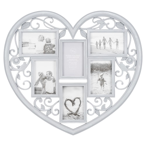 Vintage Grey Heart 6 Multi Aperture Frame