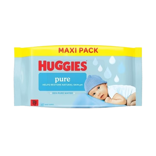 Huggies Pure Plasic Free Baby Wipes - 60 Pack