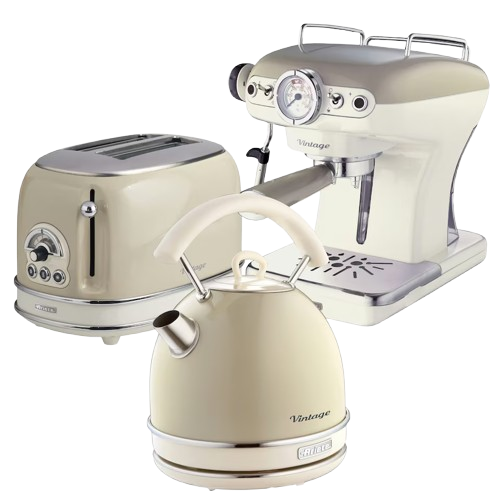 Ariete ARPK16 Vintage Retro Dome Kettle, Toaster & Espresso Coffee Machine Set, Cream